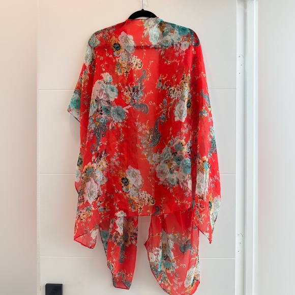 Bohemian floral chiffon swim coverup summer vacation beach pool casual party M - Picture 10 of 10